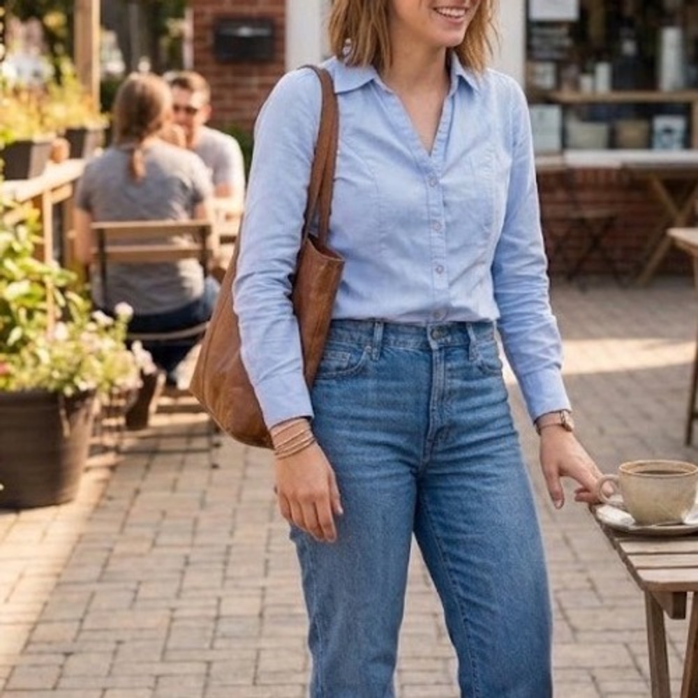 Express The Essential Light Blue Striped Button Down Shirt